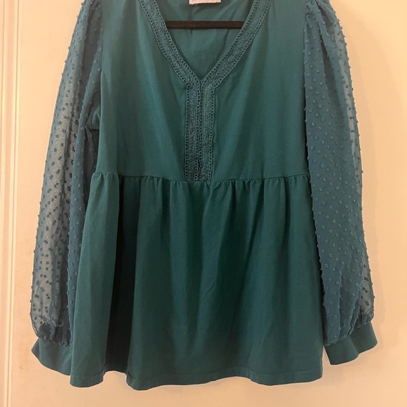 Green Long Sleeve Peplum Blouse (S123) - Picture 1 of 8